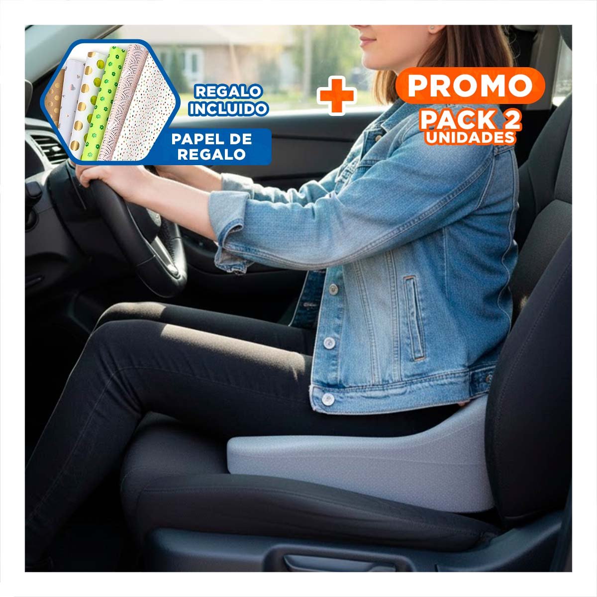 PACK2 ASIENTO ORTOPEDICO BLANCO CON GEL Y FUNDA PLOMO Y+PAPEL REGALO - 1