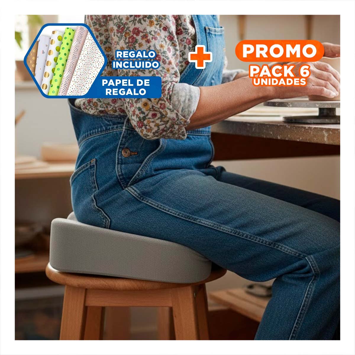 PACK6 BASE PARA SILLA CON GEL BLANCO Y FUNDA PLOMO Y+PAPEL REGALO - 1