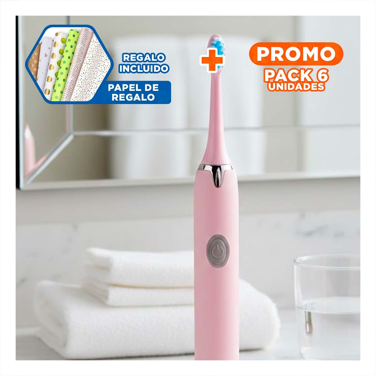 PACK6 EQUIPO POTENTE ELECTRICO ROSADO CON 2 CABEZALES Y+PAPEL REGALO - 1