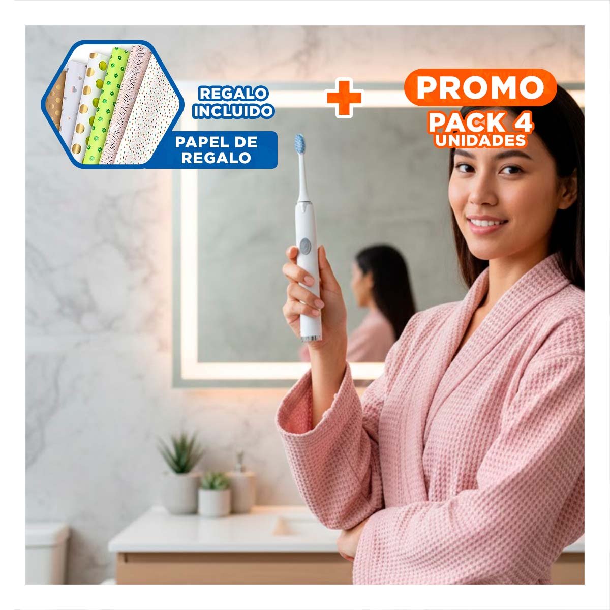 PACK4 LIMPIADOR POTENTE ELECTRICO BLANCO CON 2 CABEZALES Y+PAPEL REGALO - 1