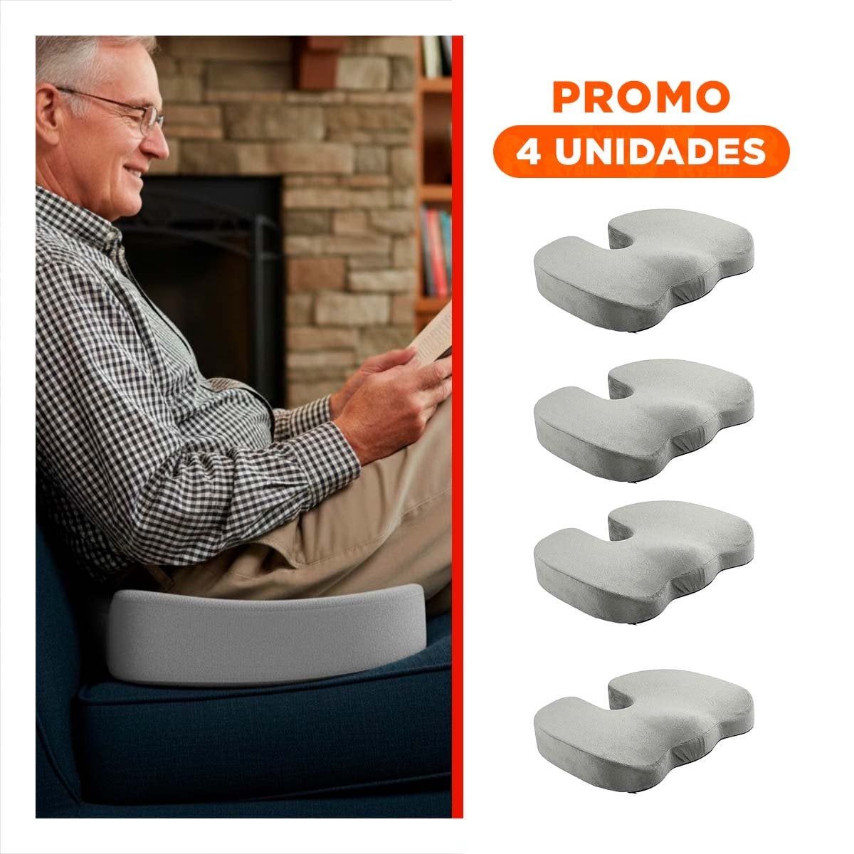 PACK4 SOPORTE PARA SILLA ORTOPEDICO CON GEL BLANCO FUNDA PLOMO Y+REGALO STICKER - 1