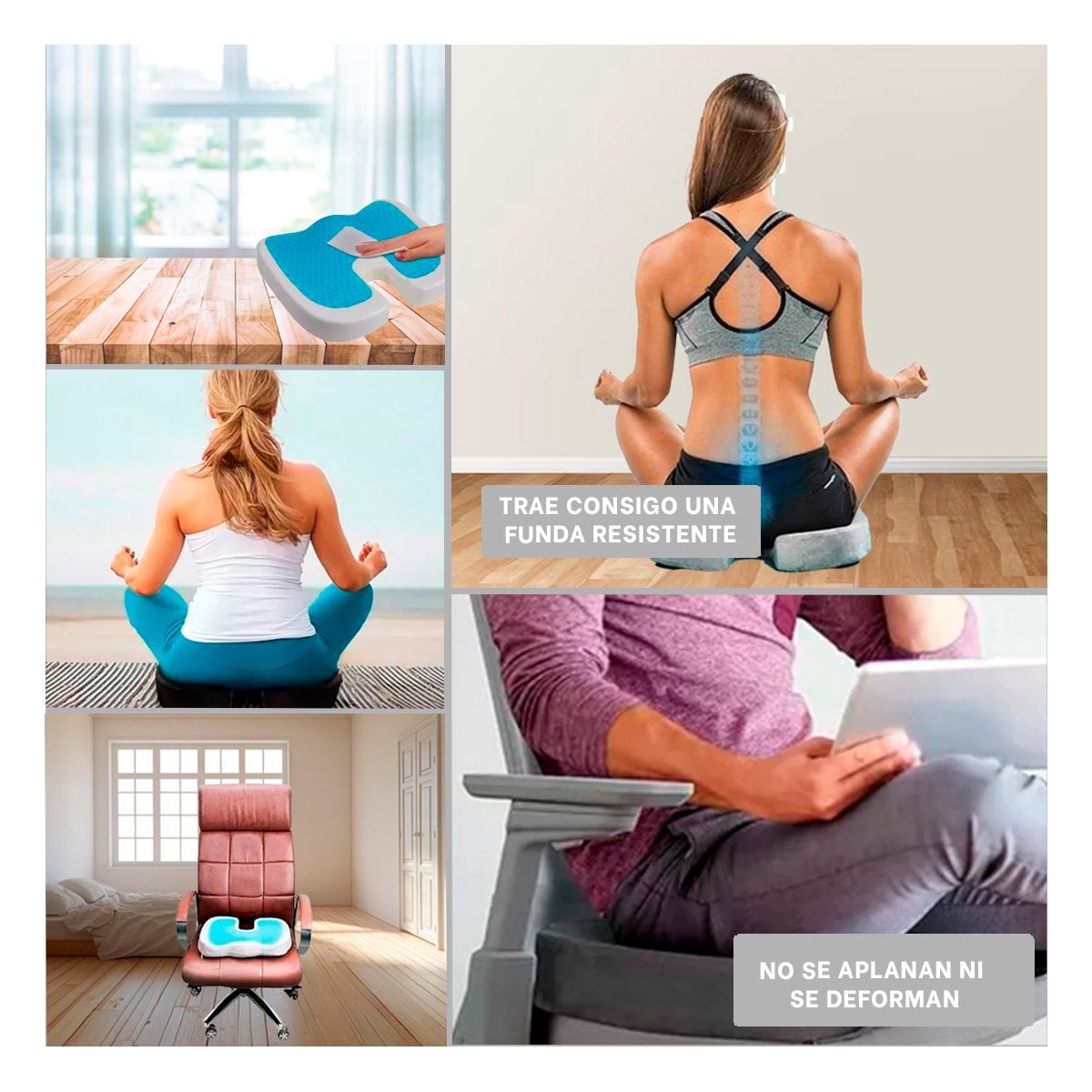 PACK4 SOPORTE PARA SILLA ORTOPEDICO CON GEL BLANCO FUNDA PLOMO Y+REGALO STICKER - 2