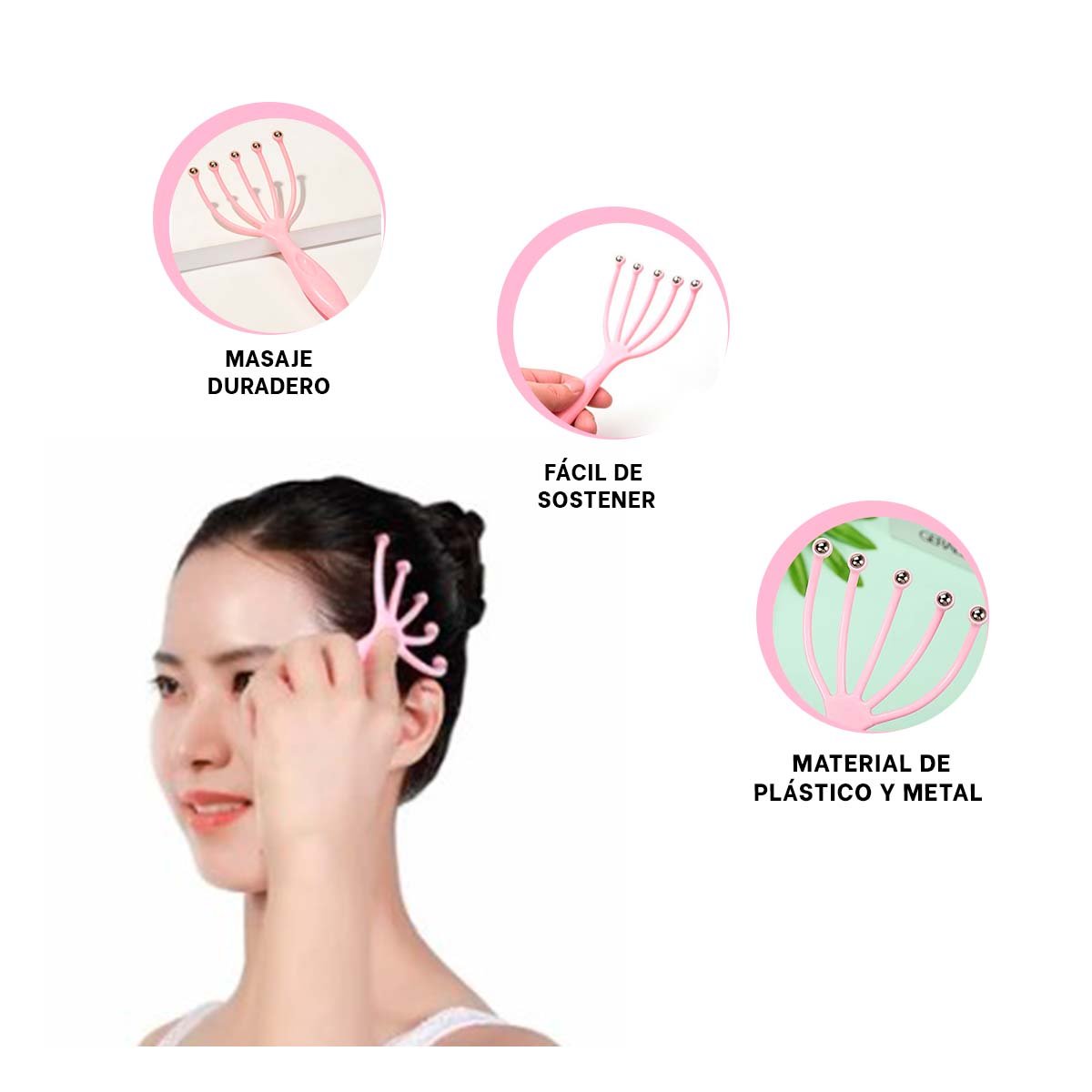 MASAJEADOR RELAJANTE DE CABEZA 4 GARRAS ROSADO Y+LIGAS REGALO - 3