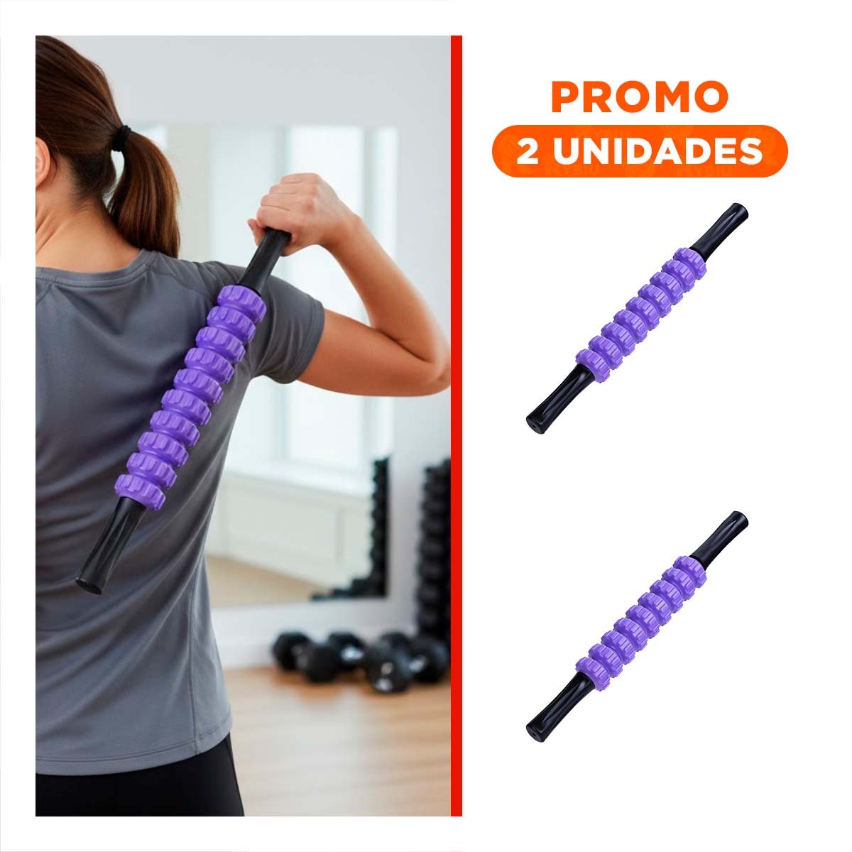 PACK2 MASAJEADOR ERGONOMICO 9 RODILLOS COLOR MORADO RESISTENTE - 1