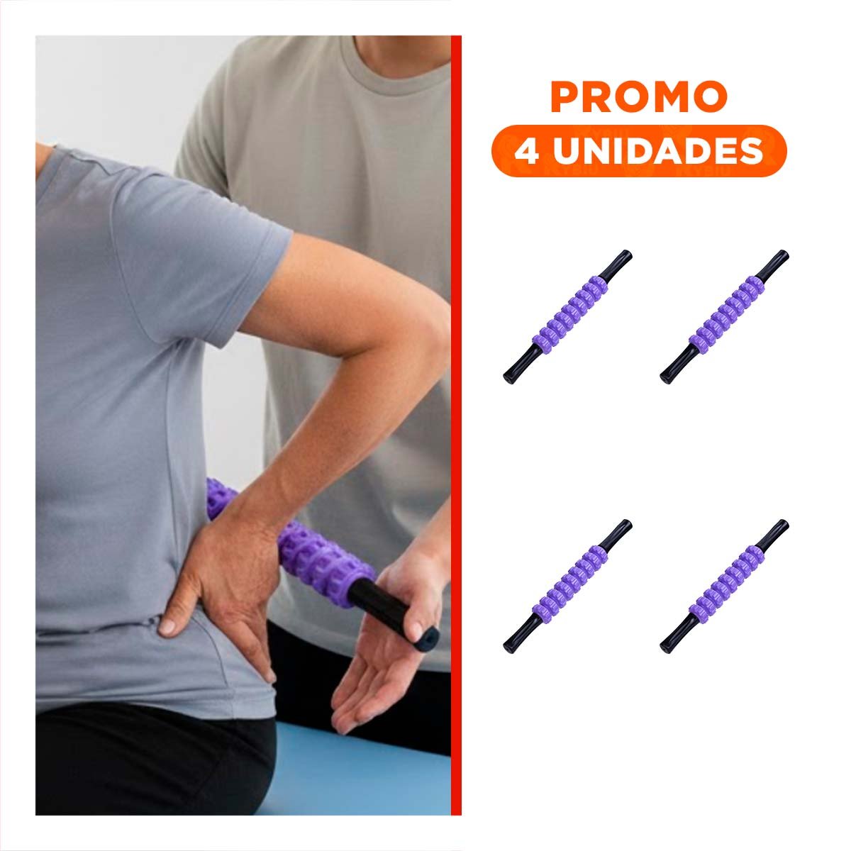 PACK4 MASAJEADOR ANTIESTRES 9 RODILLOS COLOR MORADO MANUAL Y+REGALO STICKER - 1