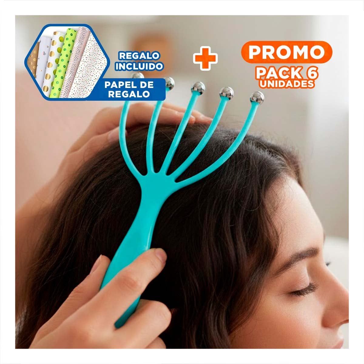 PACK6 ACCESORIO PRACTICO DE CABEZA 4 GARRAS CELESTE Y+PAPEL REGALO - 1