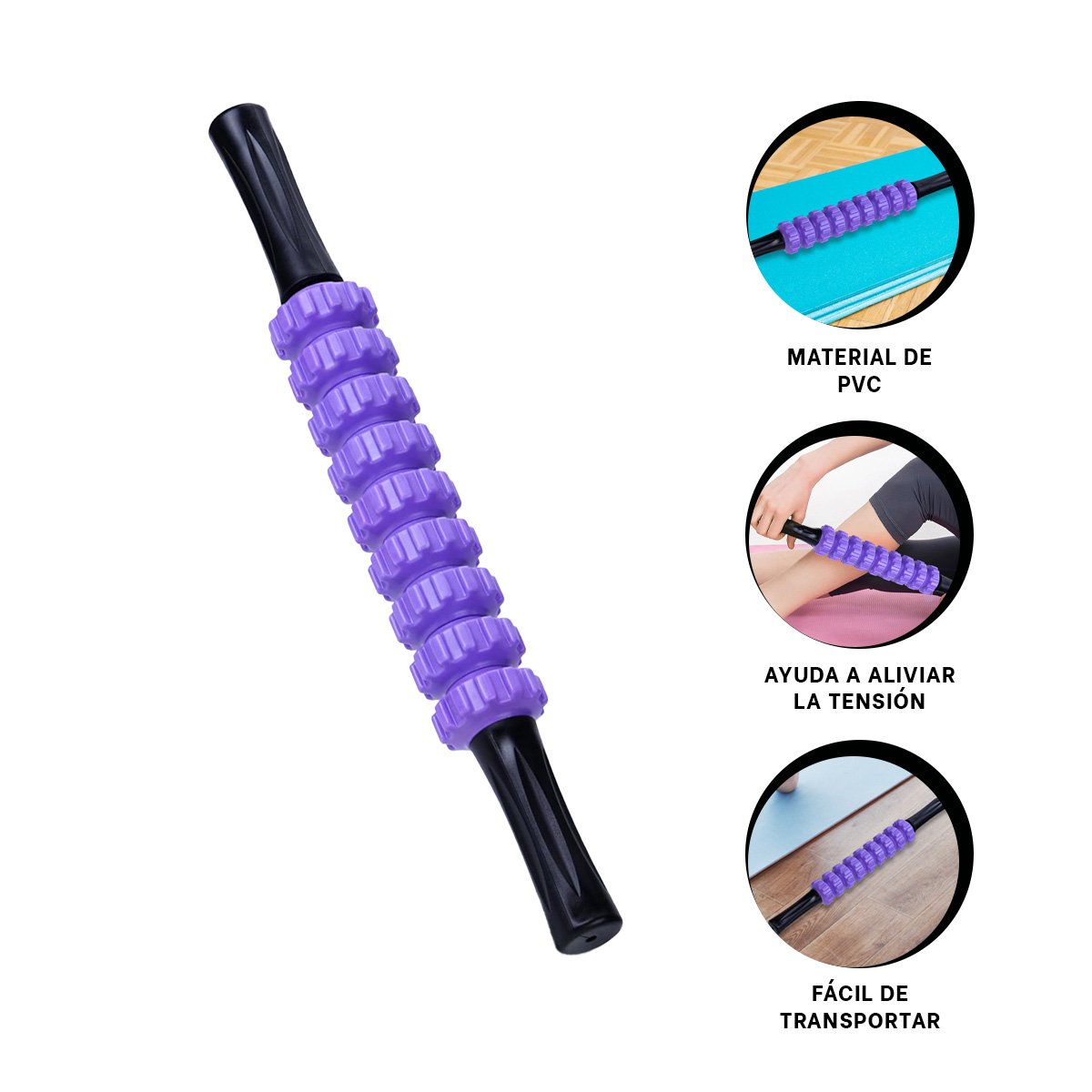MASAJEADOR DE MANO 9 RODILLOS COLOR MORADO PORTATIL - 3