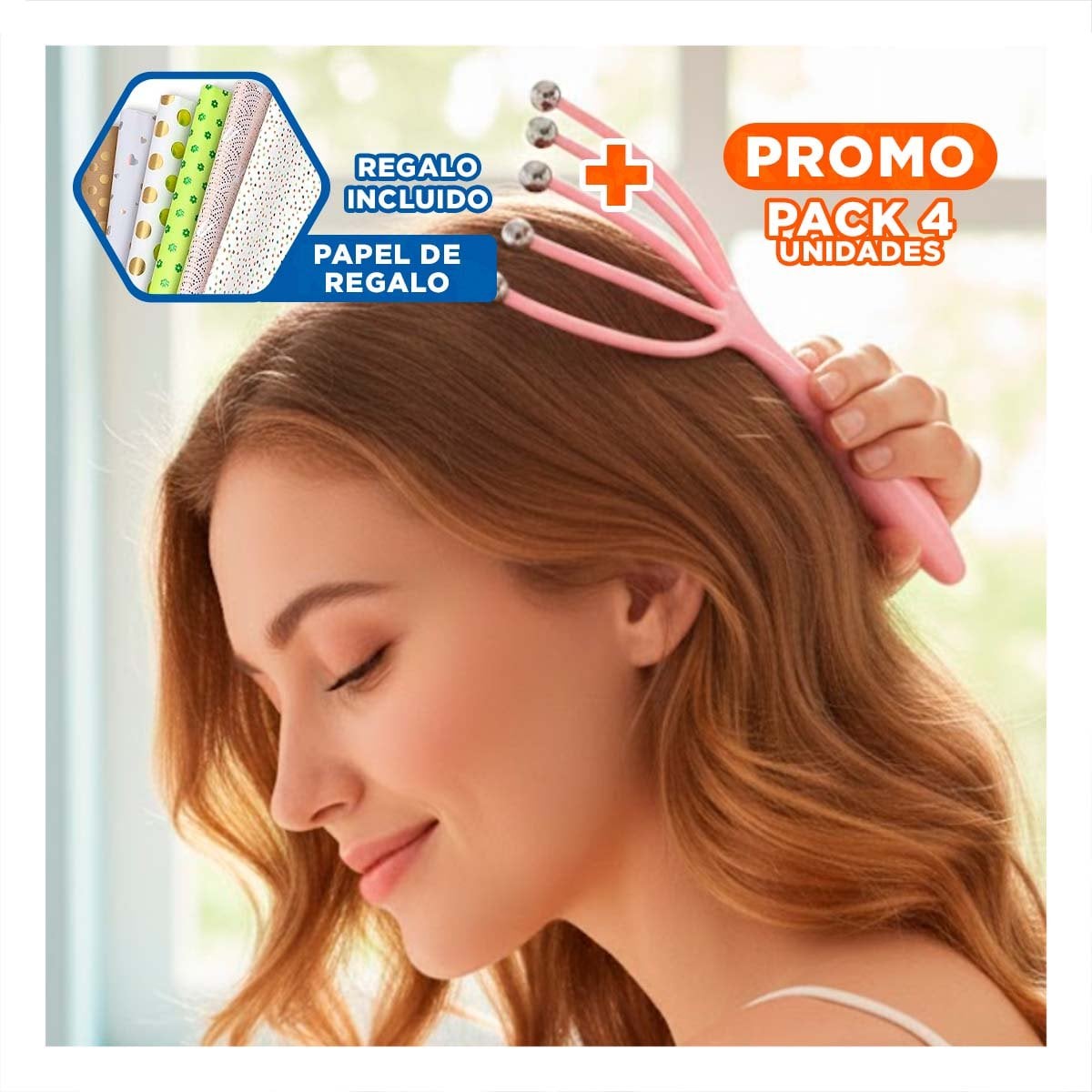 PACK4 DISPOSITIVO PRACTICO DE CABEZA 4 GARRAS ROSADO Y+PAPEL REGALO - 1