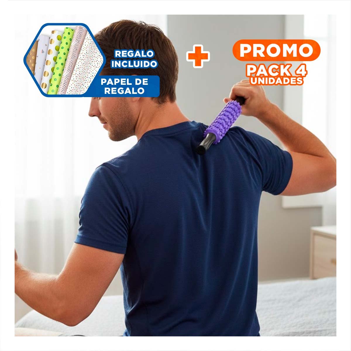 PACK4 RODILLO ANTIESTRES 9 RODILLOS COLOR MORADO ERGONOMICO Y+PAPEL REGALO - 1