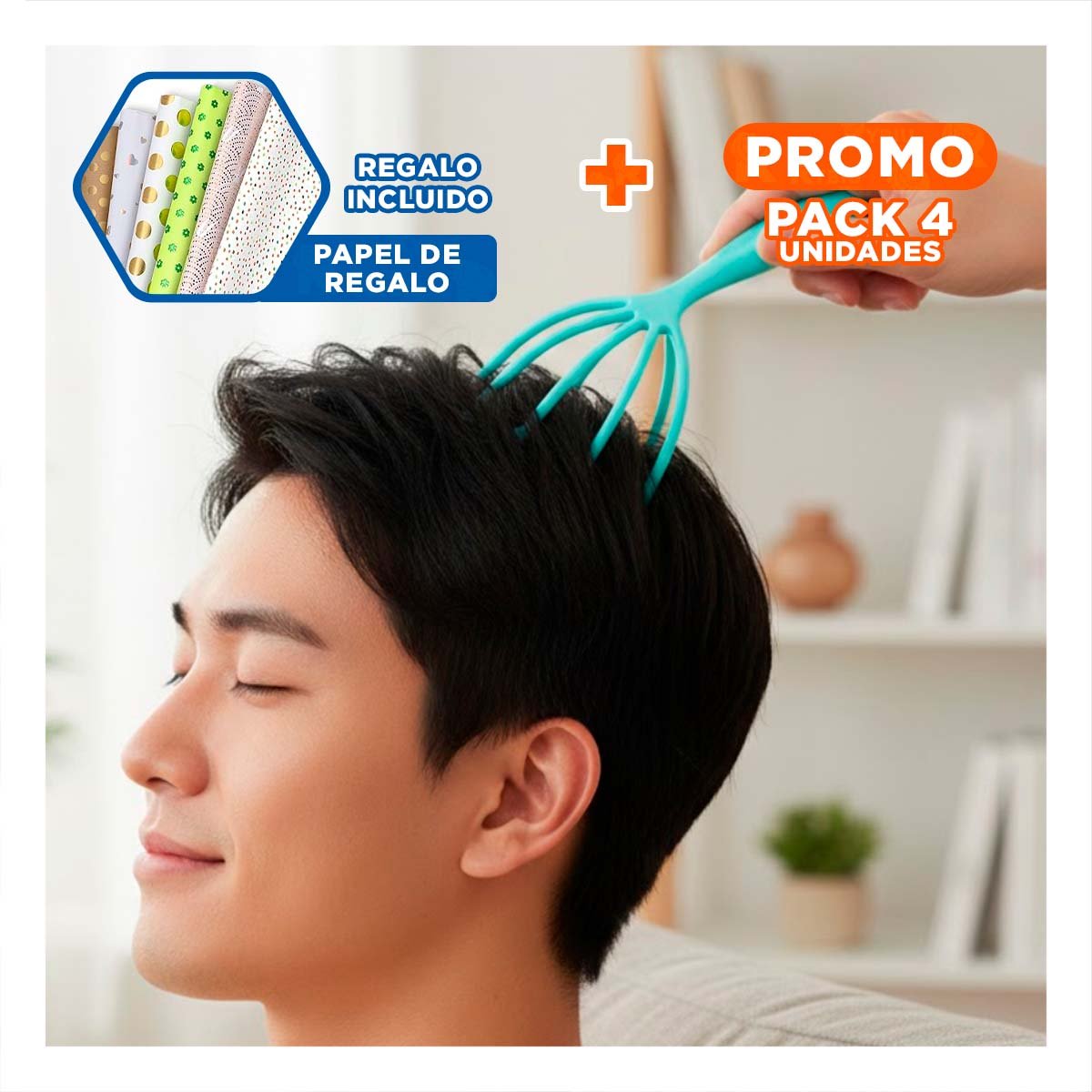 PACK4 DISPOSITIVO PRACTICO DE CABEZA 4 GARRAS CELESTE Y+PAPEL REGALO - 1