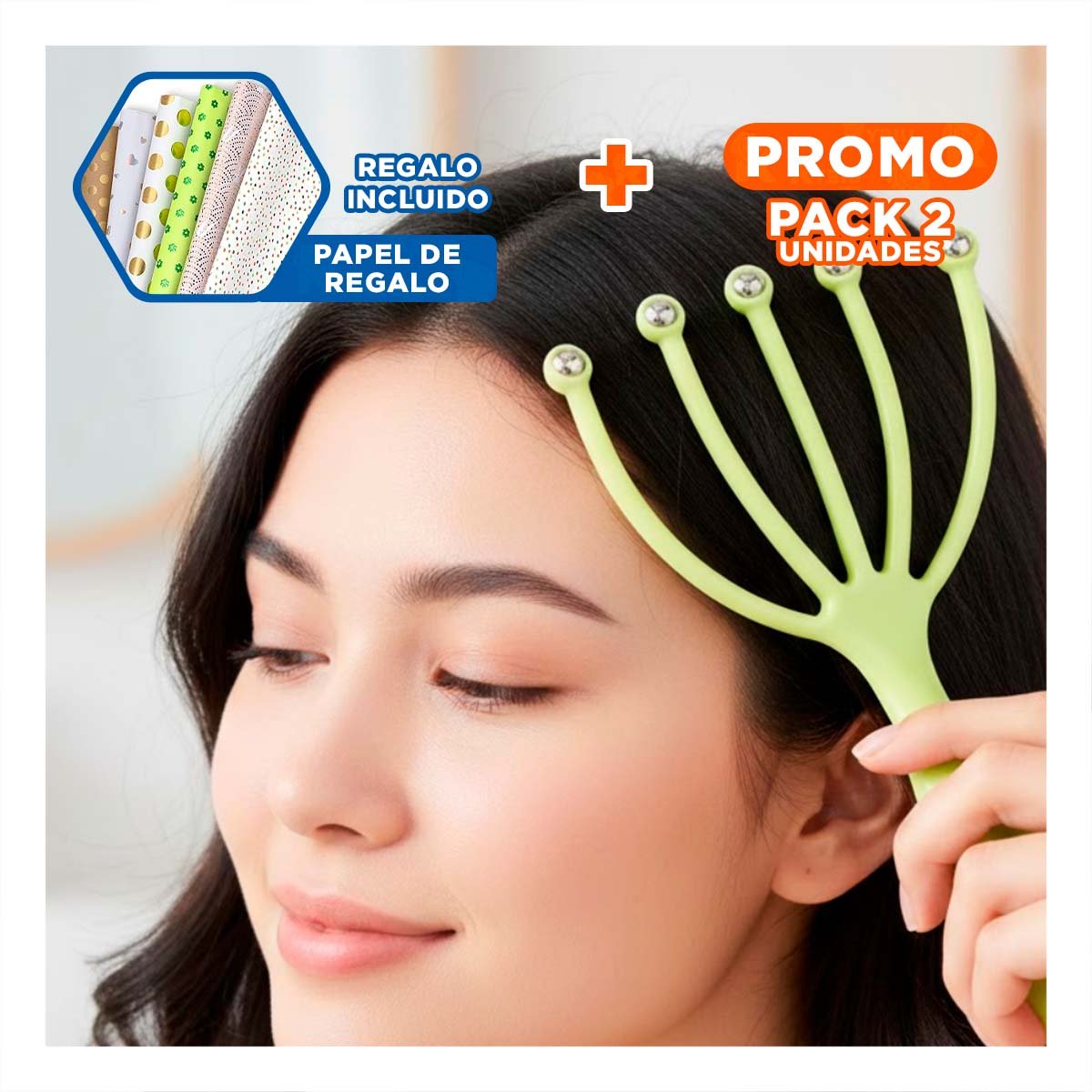 PACK2 EQUIPO RELAJANTE DE CABEZA 4 GARRAS VERDE CLARO Y+PAPEL REGALO - 1