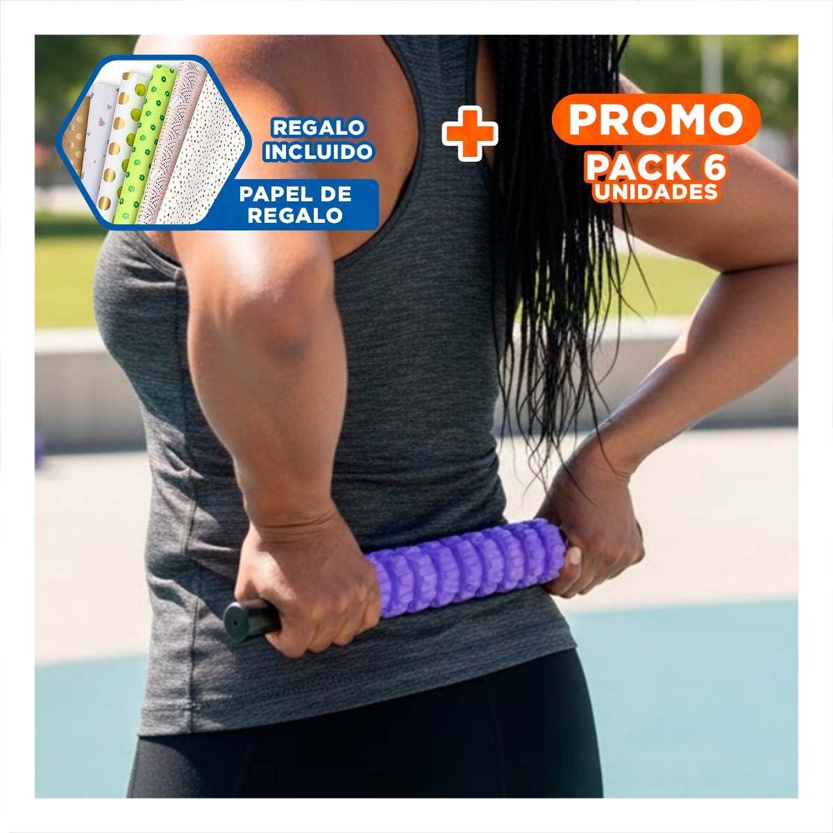 PACK6 EQUIPO ANTIESTRES 9 RODILLOS COLOR MORADO PORTATIL Y+PAPEL REGALO - 1