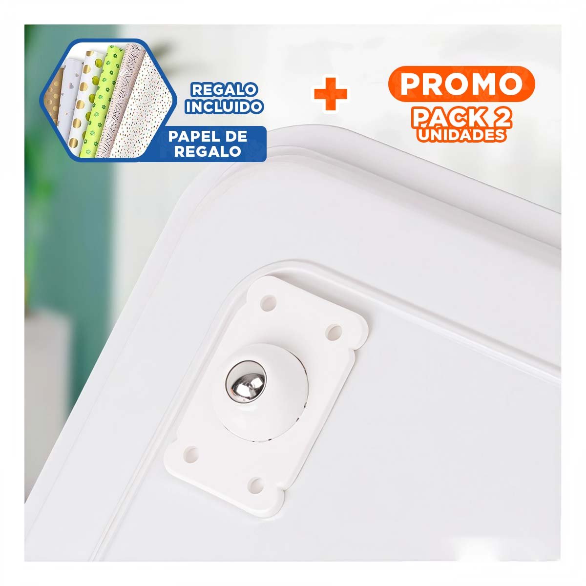 PACK2 SET DE MINI RUEDAS GIRATORIAS BLANCO PORTATILES 4 PIEZAS PRACTICAS CASA Y+PAPEL REGALO - 1