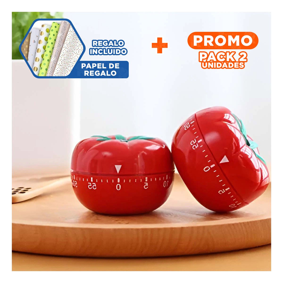PACK2 PROGRAMADOR TOMATE ROJO COMPACTO Y FACIL DE MANIPULAR Y+PAPEL REGALO - 1