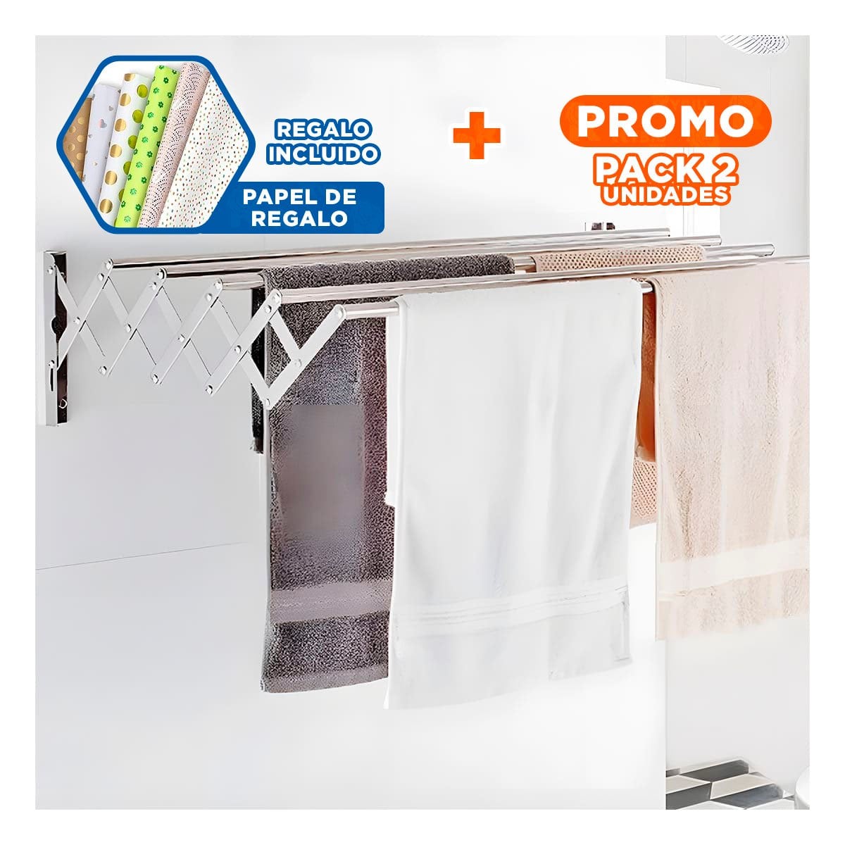PACK2 SOLUCION PLATEADA 5 BARRAS 80CM PLEGABLE PARA ORGANIZAR ROPA YPAPEL REGALO - 1