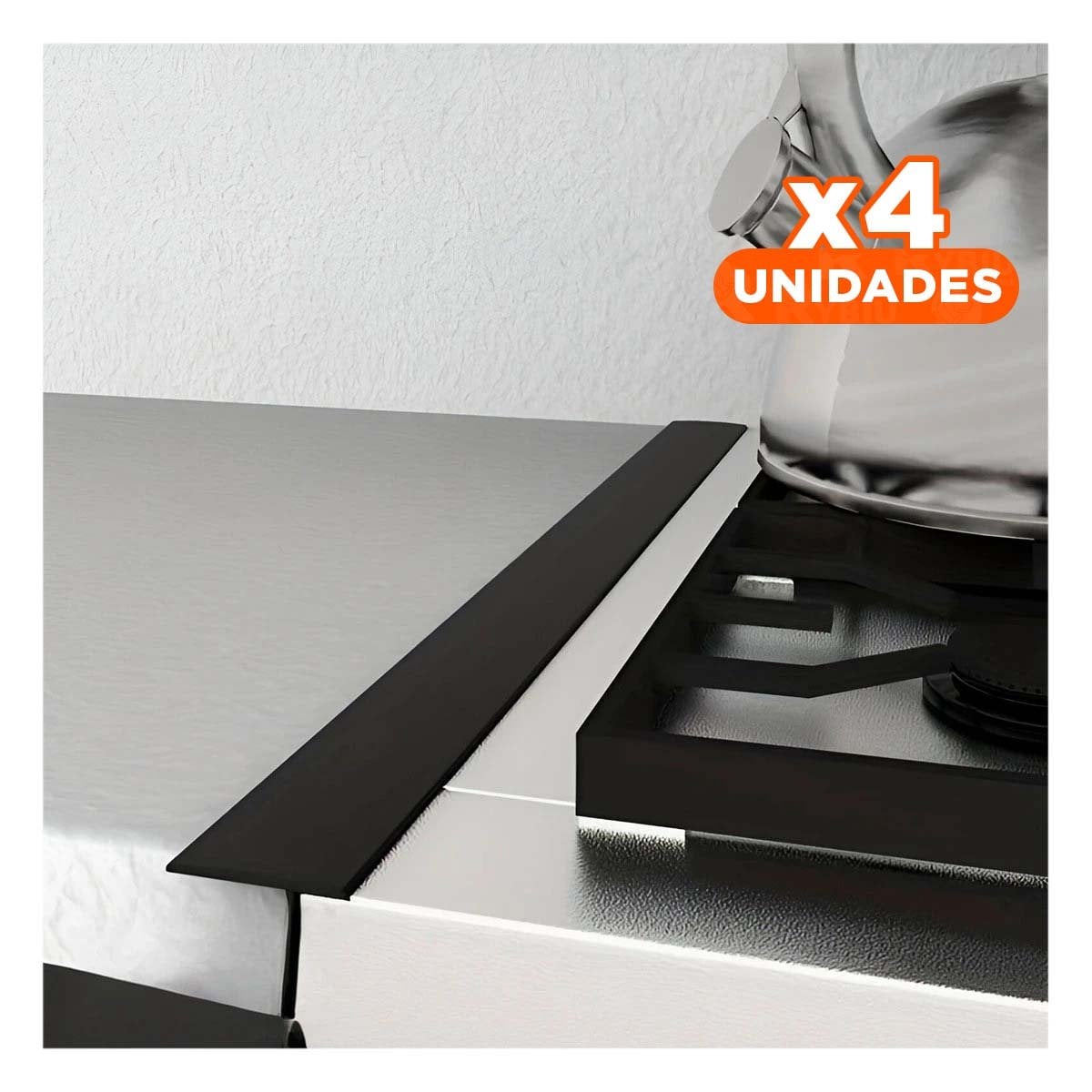 PACK4 PERFIL NEGRO SILICONA PARA BORDES ENCIMERA COCINA CON FIJACION ANTI GRASA - 1
