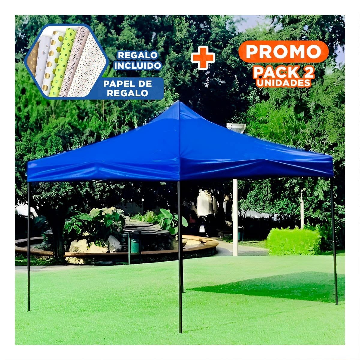 PACK2 TOLDO PLEGABLE DE FACIL INSTALACION CON DIMENSIONES 3X3X2.3M COLOR AZUL Y+PAPEL REGALO - 1