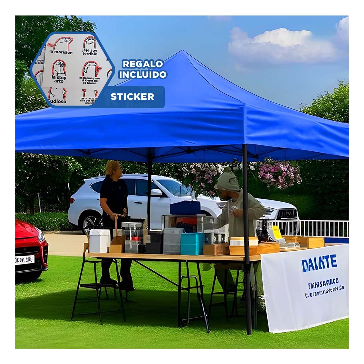 CARPA PLEGABLE DE USO PRACTICO CON DIMENSIONES 3X3X2.3M EN COLOR AZUL Y+REGALO STICKER - 1