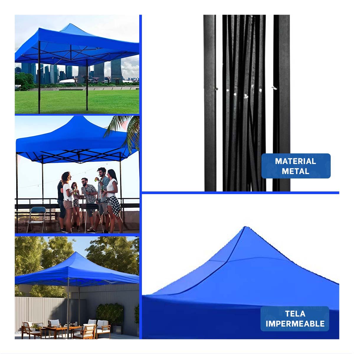 CARPA PLEGABLE PARA JARDIN CON DIMENSIONES 3X3X2.3M Y ACABADO COLOR AZUL Y+LIGAS REGALO - 5