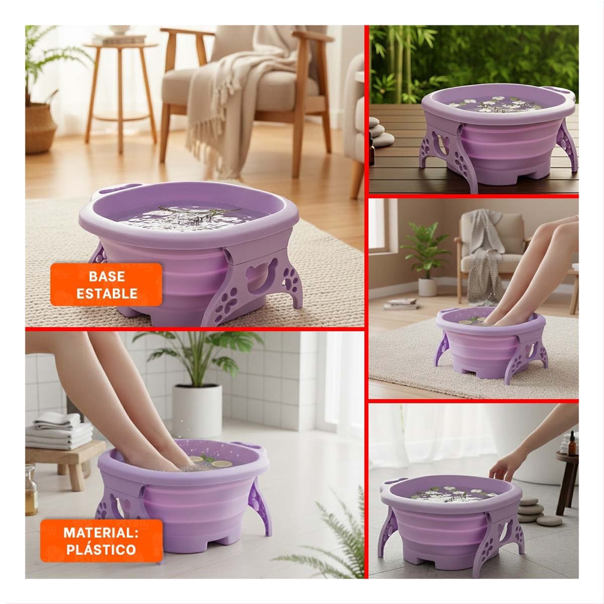 PACK2 CUENCA PORTATIL CON MASAJEADOR DE PIES MORADO COMPACTA Y PRACTICA Y+PAPEL REGALO - 3