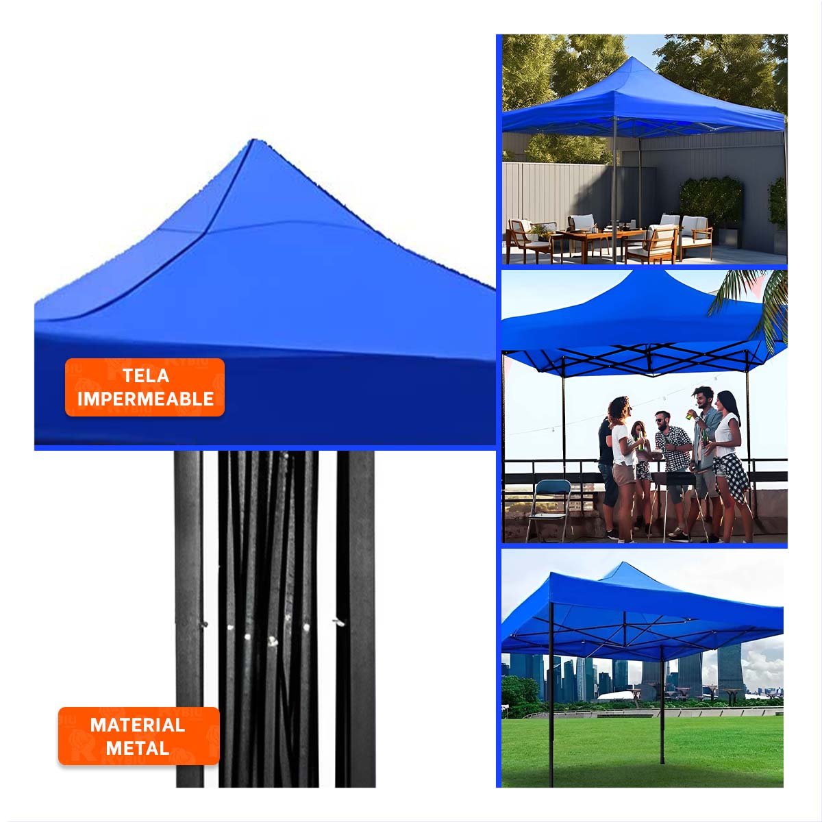 CARPA PLEGABLE PARA EXTERIOR COLOR AZUL CON DIMENSIONES 3X3X2.3M Y USO VERSATIL - 5
