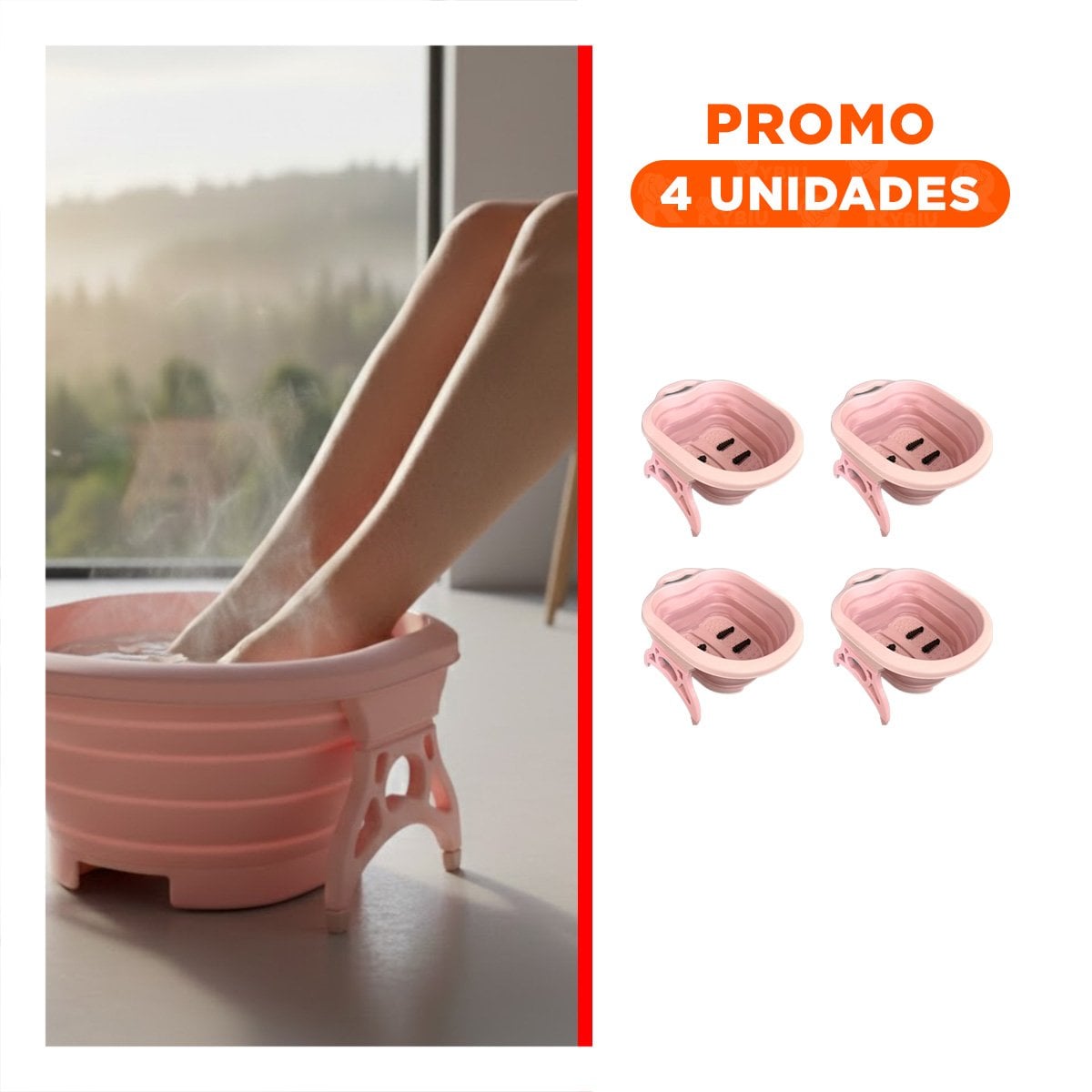 PACK4 LAVADERO PORTATIL CON MASAJEADOR DE PIES ROSADO COMPACTA Y EFICIENTE Y+REGALO STICKER - 1