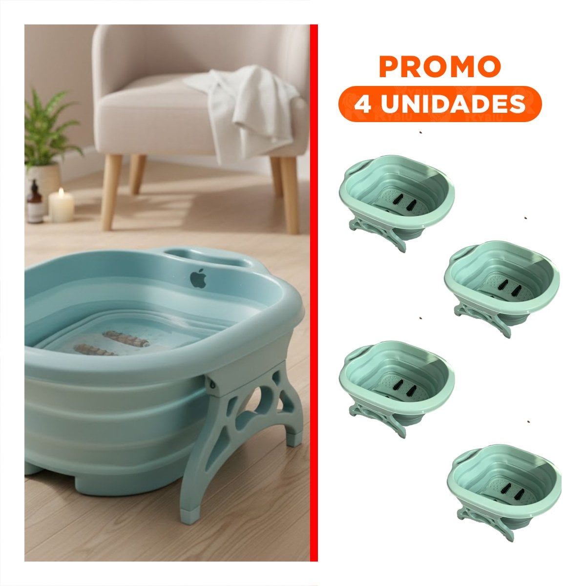 PACK4 LAVADERO PORTATIL CON MASAJEADOR DE PIES CELESTE COMPACTA Y EFICIENTE Y+REGALO STICKER - 1