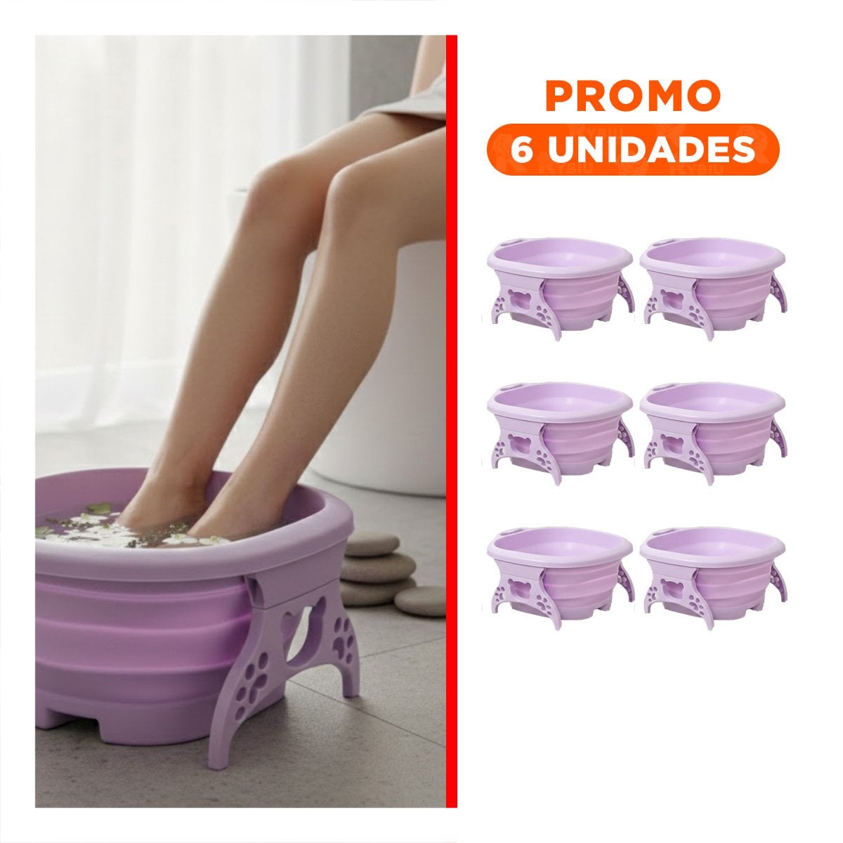 PACK6 RECIPIENTE PORTATIL CON MASAJEADOR DE PIES MORADO DE RELAJACION TOTAL - 1