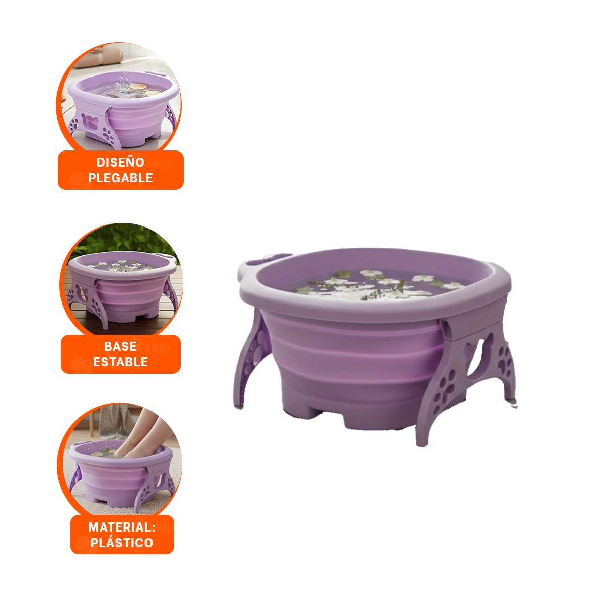 TINA PORTATIL CON MASAJEADOR DE PIES MORADO PARA RELAJACION Y HOGAR - 3