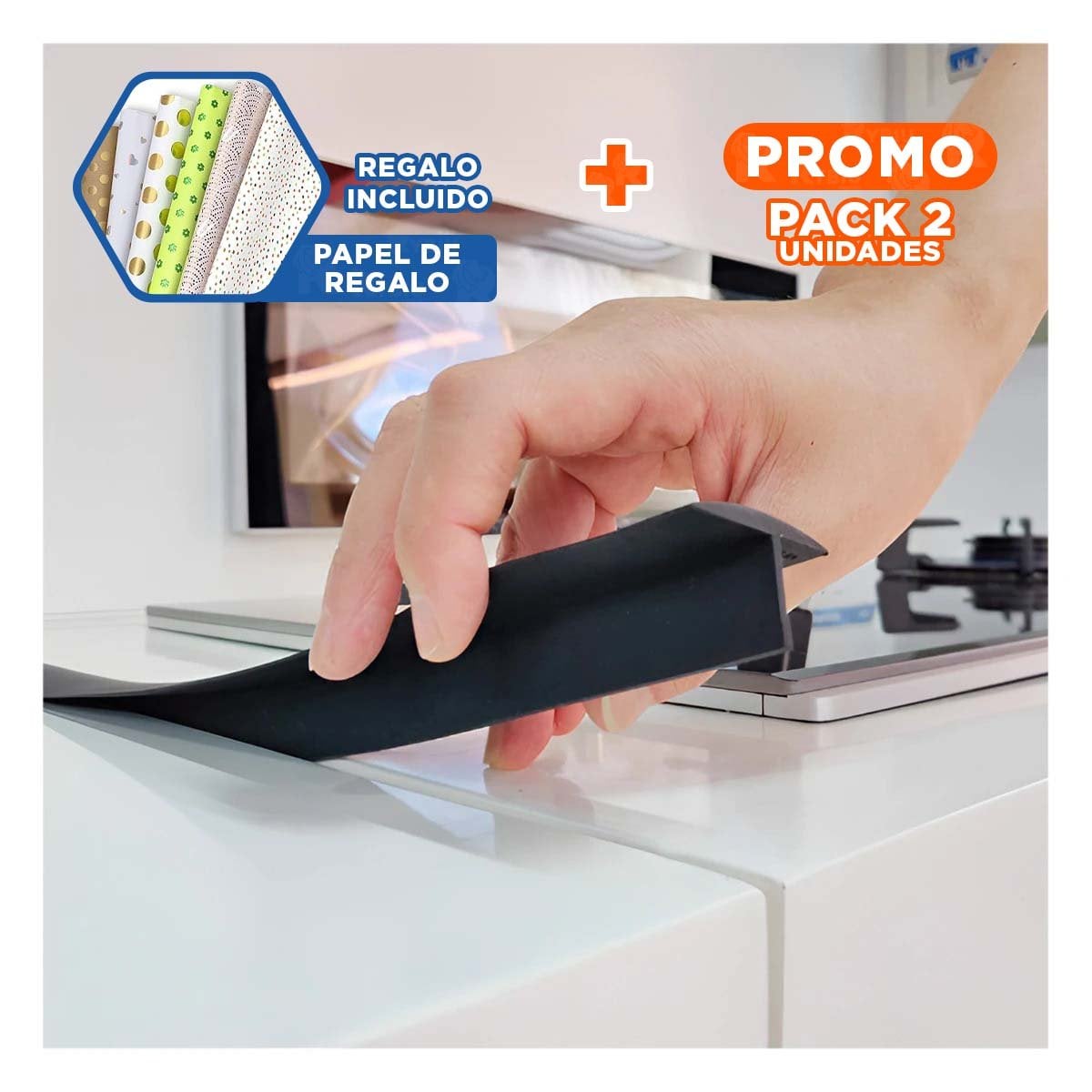 PACK2 CINTA PROTECTORA NEGRA PARA ESPACIOS COCINA ANTIDESLIZANTE ANTIGRASA Y+PAPEL REGALO - 1