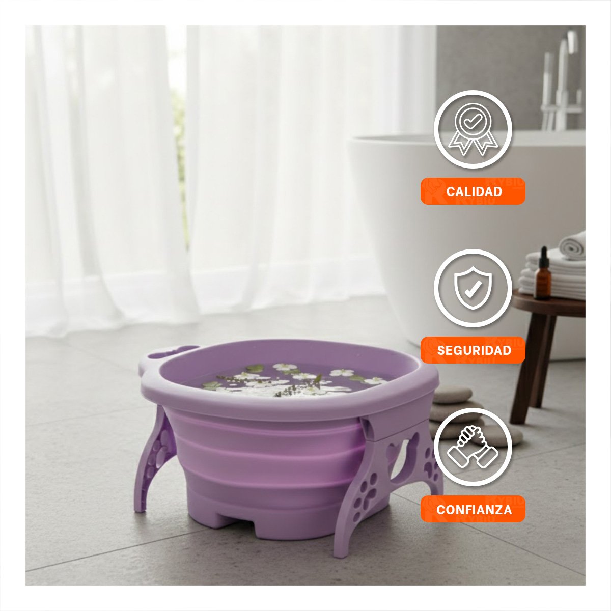 LAVADERO PORTATIL CON MASAJEADOR DE PIES MORADO PARA USO EN CASA Y+REGALO STICKER - 5