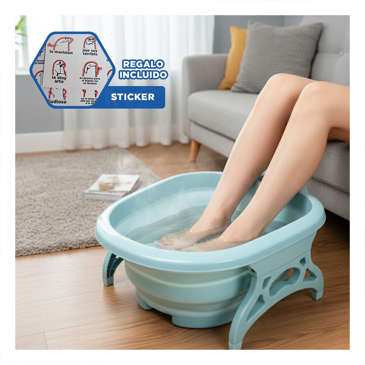 LAVADERO HIDROMASAJE PORTATIL PARA PIES CELESTE CON FUNCION DE MASAJE Y+REGALO STICKER - 1