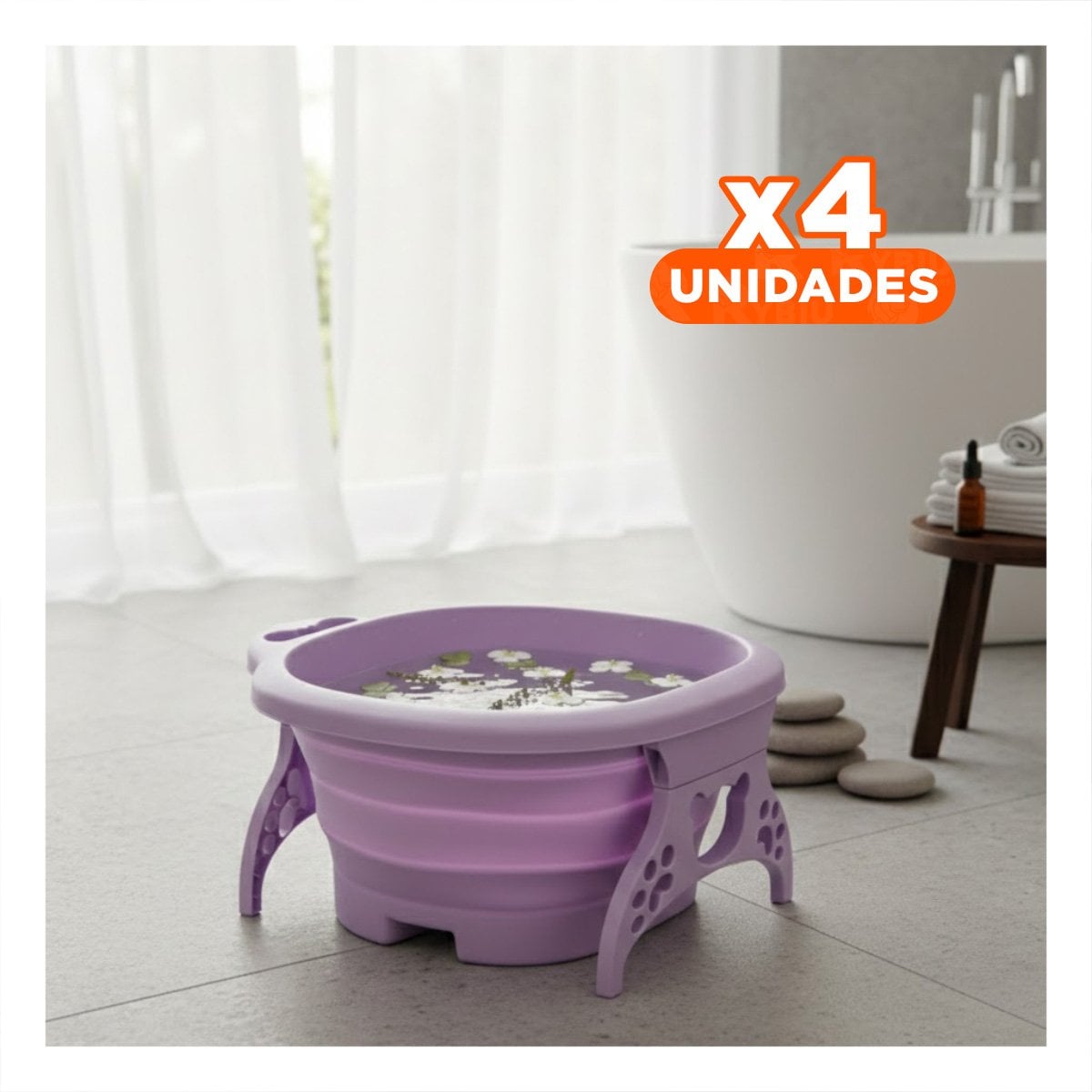 PACK4 TINA PORTATIL CON MASAJEADOR DE PIES MORADO PARA USO DIARIO Y SPA - 1