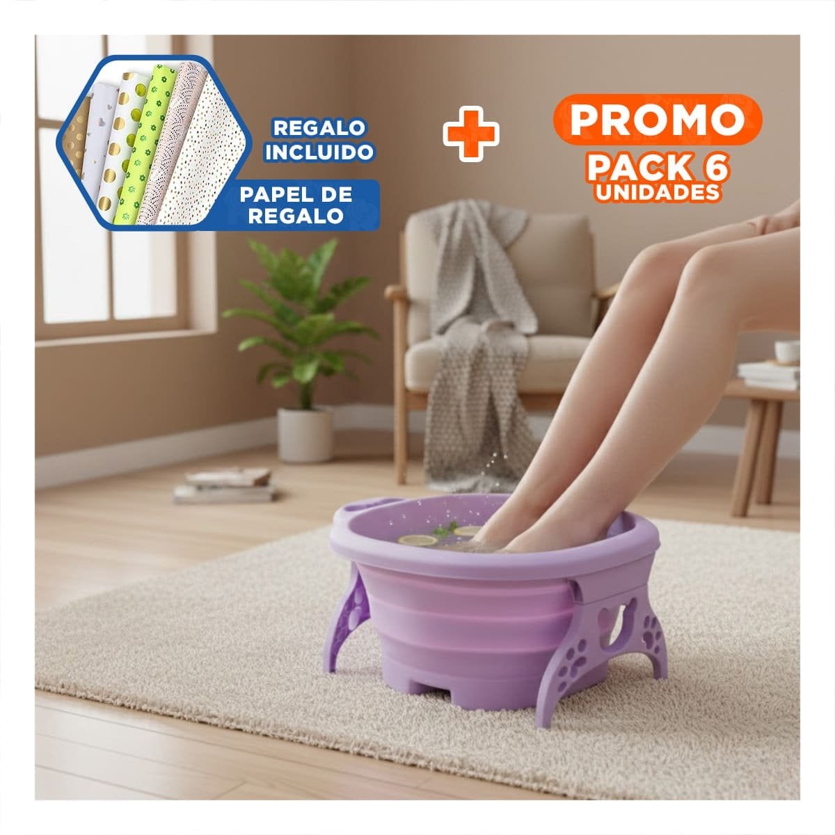 PACK6 DEPRESOR PORTATIL CON MASAJEADOR DE PIES MORADO CON SISTEMA HIDRO Y MASAJE Y+PAPEL REGALO - 1