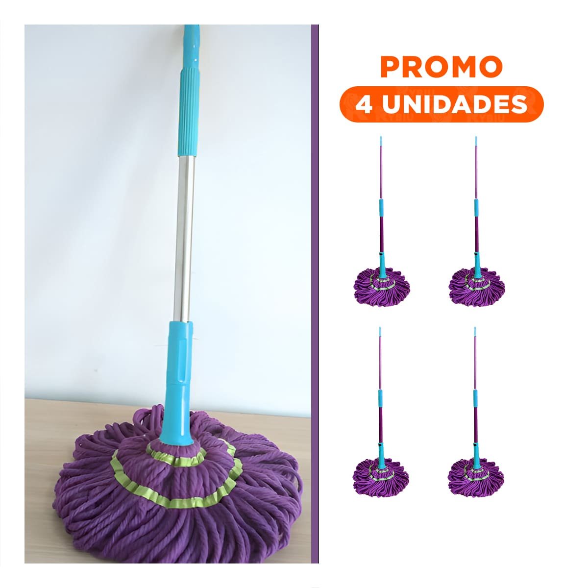 PACK4 COMPLEMENTO DE LIMPIEZA GIRATORIO CON SISTEMA AUTOEXPRIMIDOR Y MANGO Y+REGALO STICKER - 1