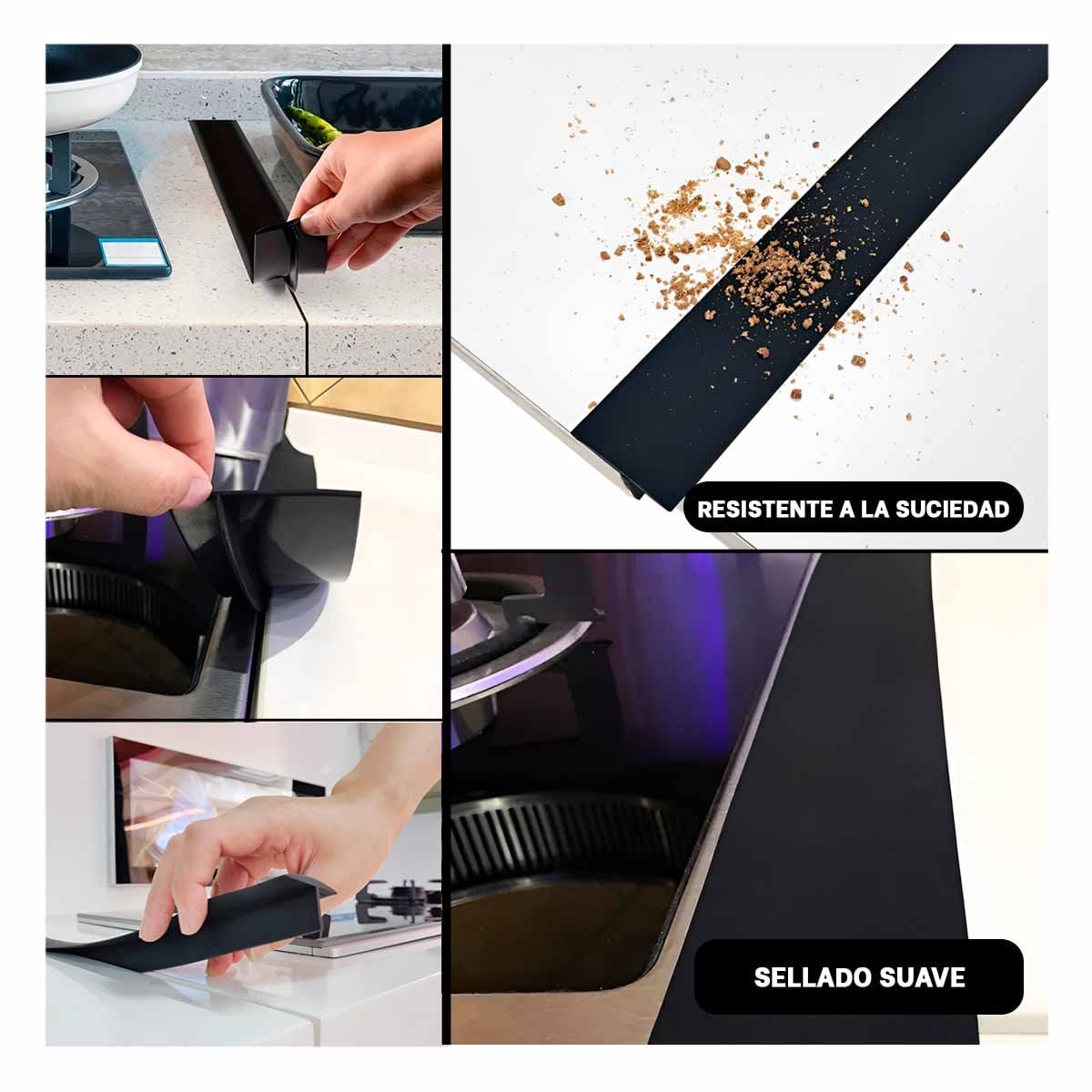 PACK4 BARRA DE SILICONA NEGRA FLEXIBLE PARA SELLADO DE RANURAS EN COCINA Y+REGALO STICKER - 2