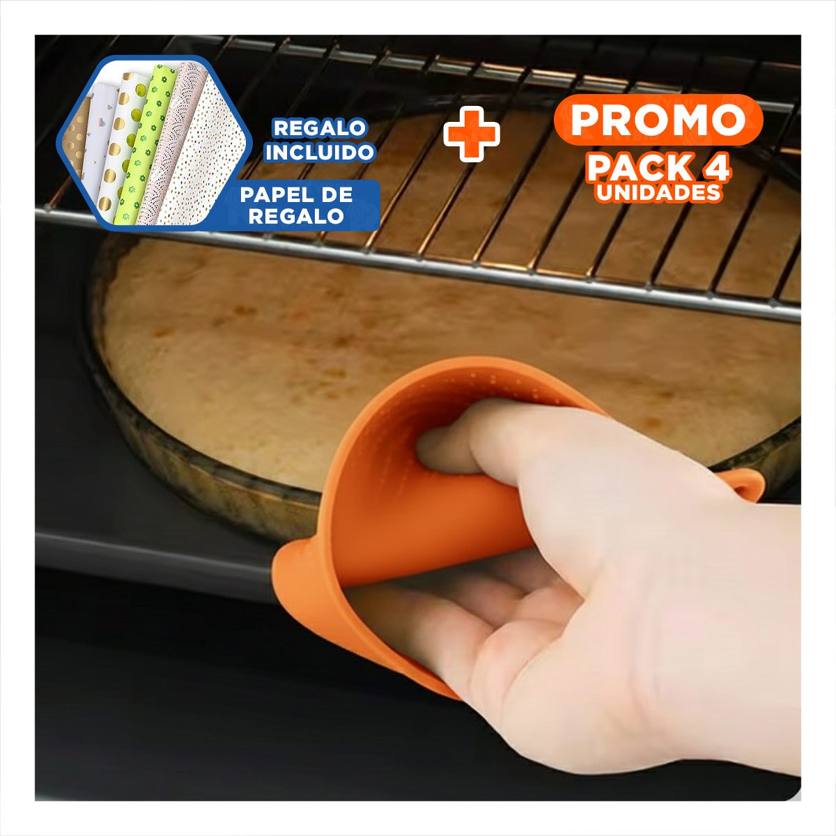PACK4 MANOS PROTECTORES DE SILICONA NARANJA PARA USO DIARIO EN CASA 7,3X9,5CM Y+PAPEL REGALO - 1