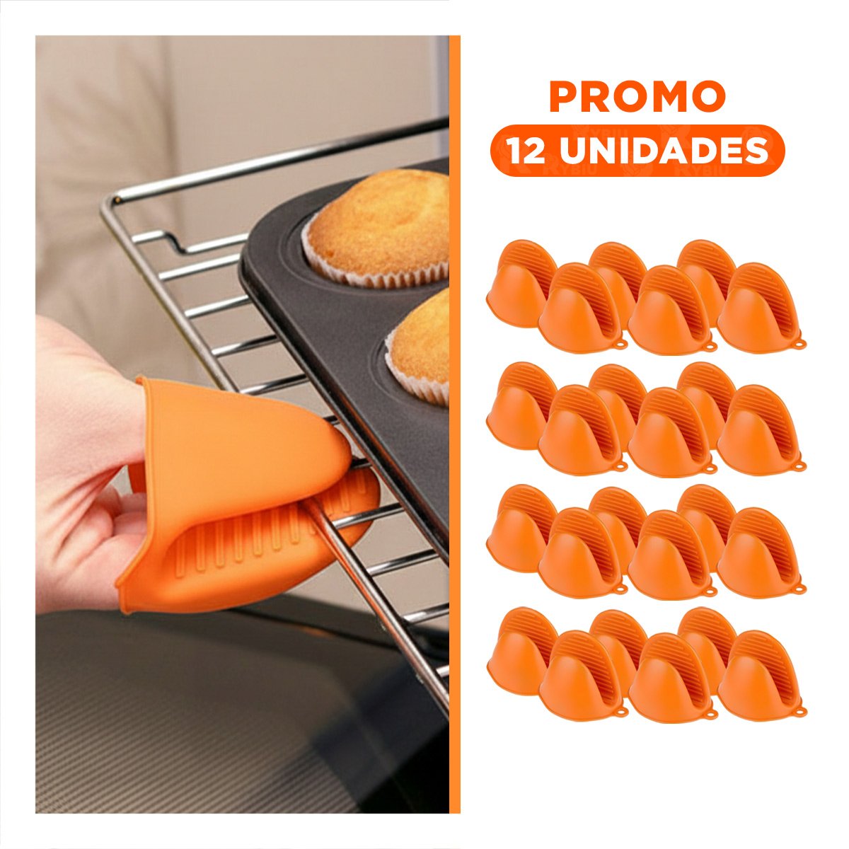PACK12 MANOS COCINA DE SILICONA NARANJA PARA HOGAR Y COMIDA 7,3X9,5CM Y+REGALO STICKER - 1