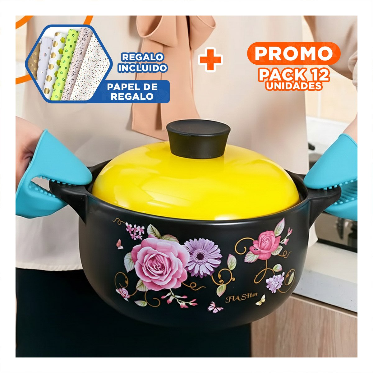 PACK12 CUBIERTOS COCINA DE SILICONA CELESTE PARA PREPARAR COMIDA 7,3X9,5CM Y+PAPEL REGALO - 1