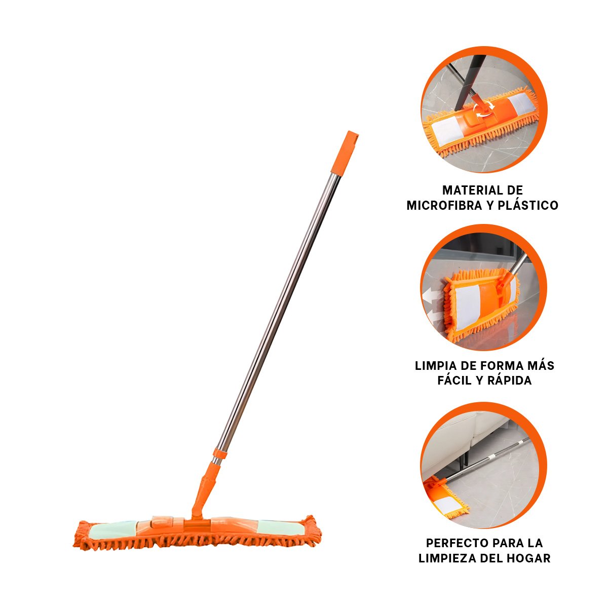 MOPA RECTANGULAR DE MICROFIBRA COLOR NARANJA PARA LIMPIEZA DEL HOGAR DIARIO - 3