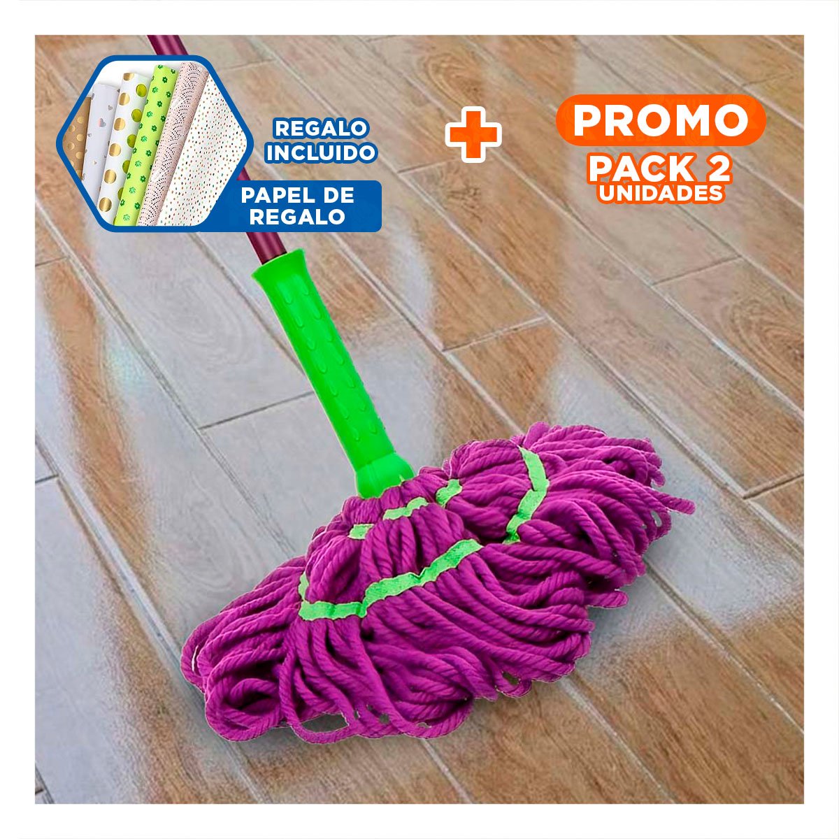 PACK2 ESCURRIDOR GIRATORIO CON AUTOEXPRIMIDOR PARA USO DOMESTICO EN CASA Y+PAPEL REGALO - 1