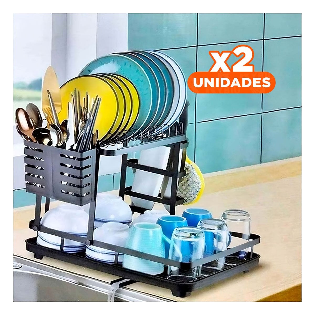PACK2 ESCURRIDOR DE COCINA NEGRO CON 3 NIVELES Y AREA DE DRENAJE YREGALO STICKER - 1