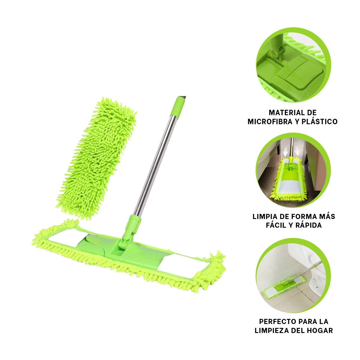 MOPA RECTANGULAR DE MICROFIBRA COLOR VERDE PARA LIMPIEZA DEL HOGAR DIARIO - 3