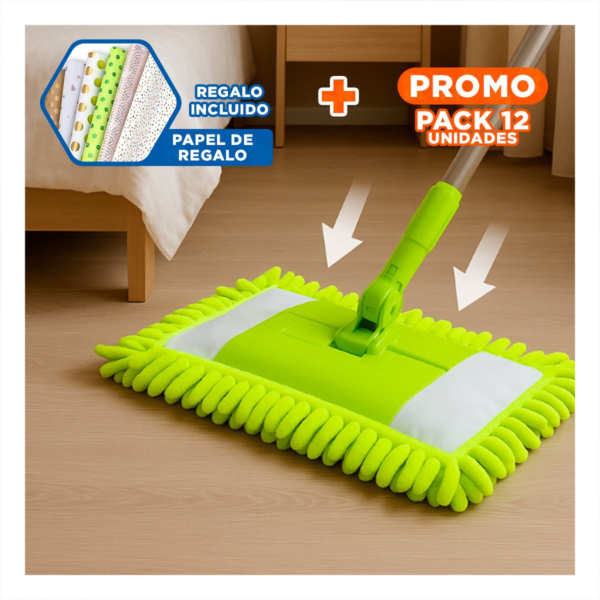 PACK12 TELA RECTANGULAR DE MICROFIBRA VERDE SUAVE Y RESISTENTE PARA PISOS Y+PAPEL REGALO - 1