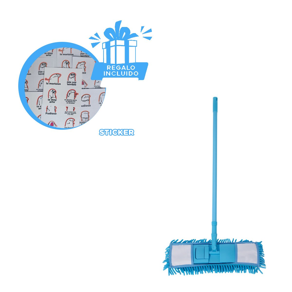 MOPA RECTANGULAR DE MICROFIBRA CELESTE SUAVE Y RESISTENTE PARA PISOS YREGALO STICKER - 1