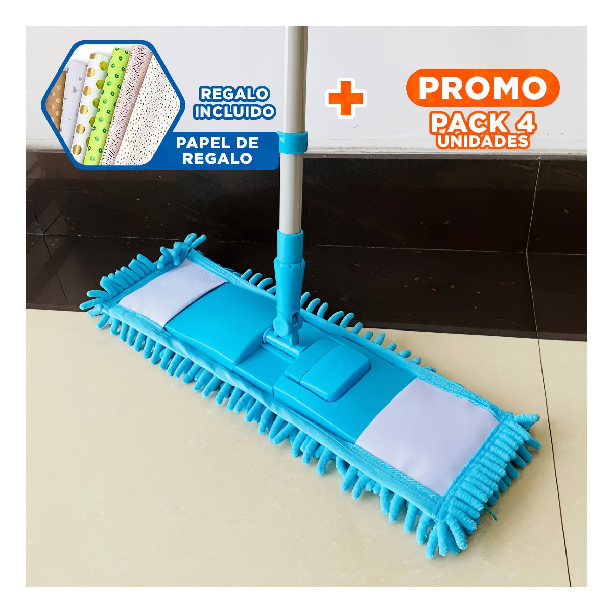 PACK4 TOALLA RECTANGULAR DE MICROFIBRA CELESTE ABSORBENTE USO DOMESTICO YPAPEL REGALO - 1