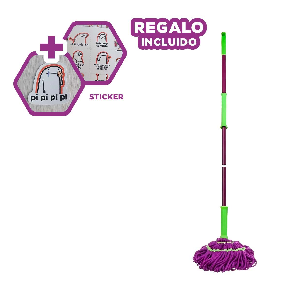 MOPA GIRATORIA CON SISTEMA DE AUTOEXPRIMIDOR PARA LIMPIEZA DEL HOGAR DIARIO YREGALO STICKER - 1