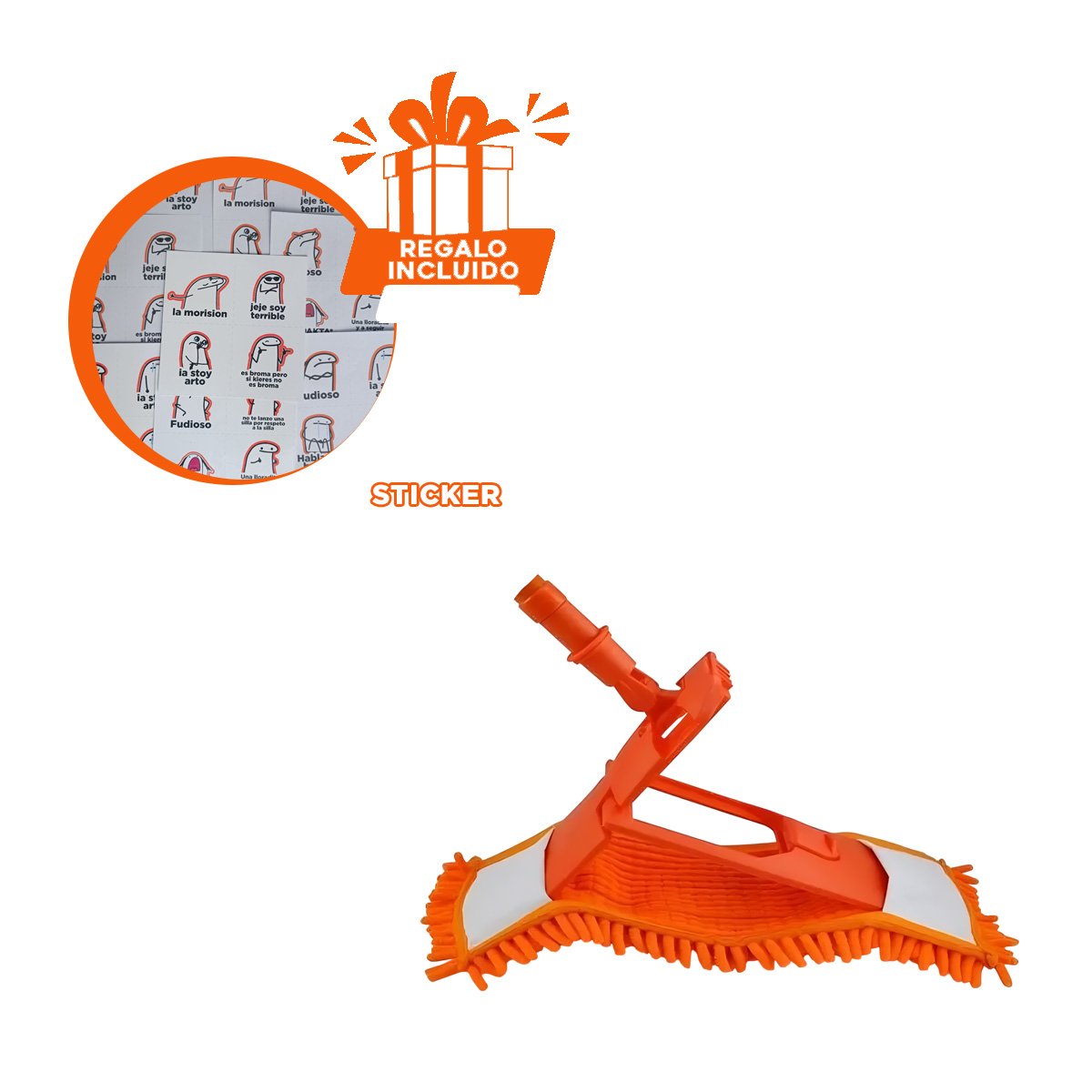 MOPA RECTANGULAR DE MICROFIBRA NARANJA SUAVE Y RESISTENTE PARA PISOS YREGALO STICKER - 1