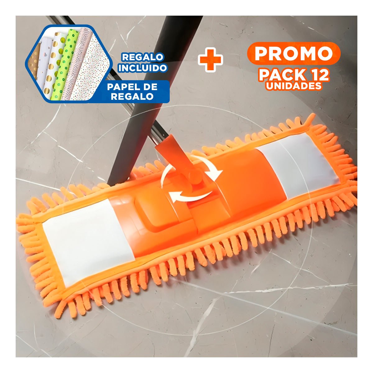 PACK12 TELA RECTANGULAR DE MICROFIBRA NARANJA SUAVE Y RESISTENTE PARA PISOS YPAPEL REGALO - 1