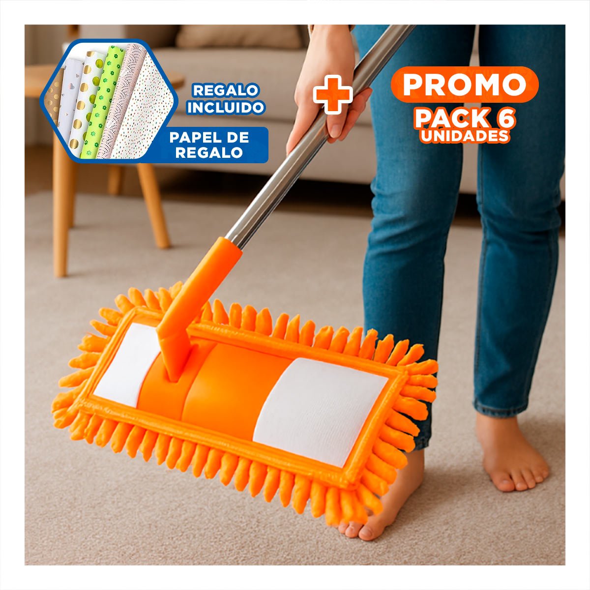 PACK6 TOALLA RECTANGULAR DE MICROFIBRA NARANJA PRACTICO LIMPIEZA GENERAL Y+PAPEL REGALO - 1